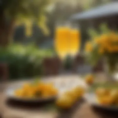 Outdoor Mimosa Experience A serene outdoor setting featuring mimosas on a sunlit table
