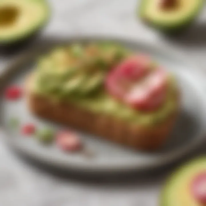 A colorful avocado toast topped with radishes and seeds