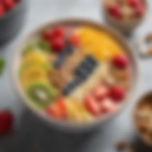 A vibrant smoothie bowl topped with fresh fruits and nuts