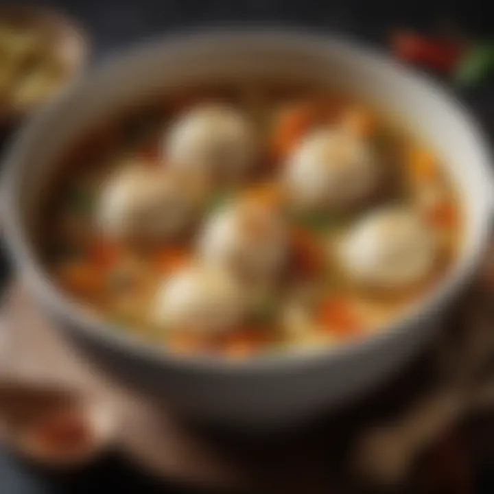 A close-up of a rich broth infused with spices and vegetables