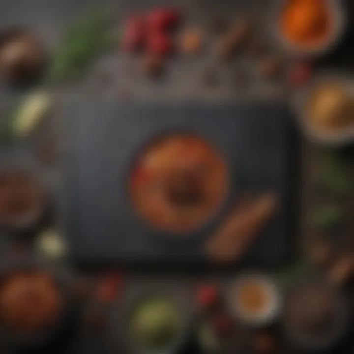 An elegant arrangement of spices and seasonings alongside a recipe book.