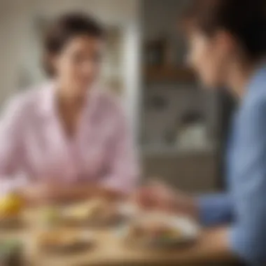 A healthcare professional discussing dietary choices with a survivor in a clinical setting