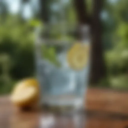 A clear glass filled with refreshing water, surrounded by nature.
