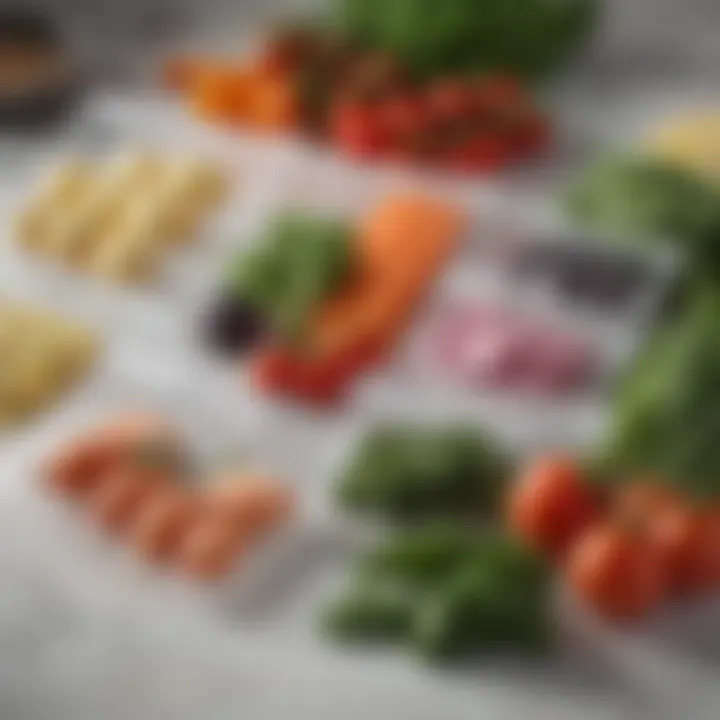 Close-up of a silicone bag holding fresh ingredients ready for sous vide cooking.