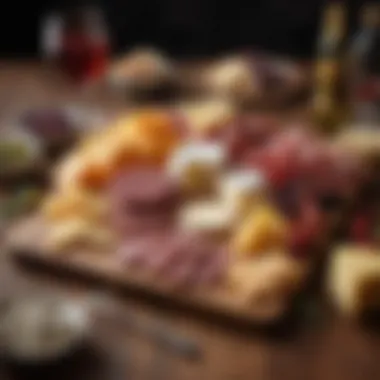 A selection of bite-sized cheese and charcuterie arranged beautifully on a wooden board, ideal for gatherings.