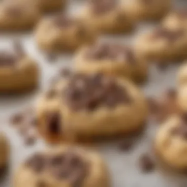 Close-up of chocolate chips melting in cookie dough mixture