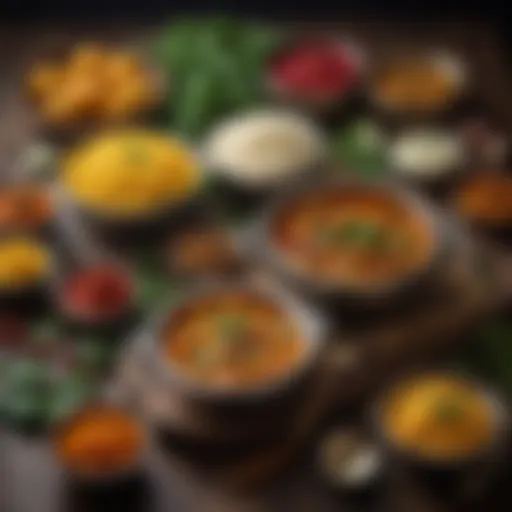 A vibrant spread of traditional South Indian vegetable dishes showcasing colorful ingredients.