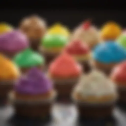 A variety of colorful cupcakes with unique flavors and decorations