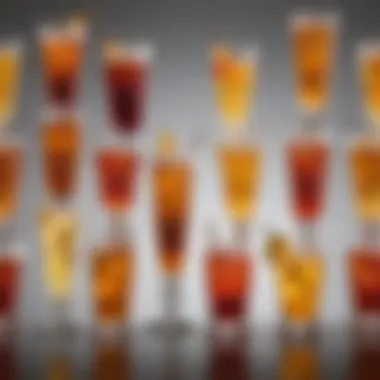 A colorful array of variations of a spiked Arnold Palmer served in different glasses