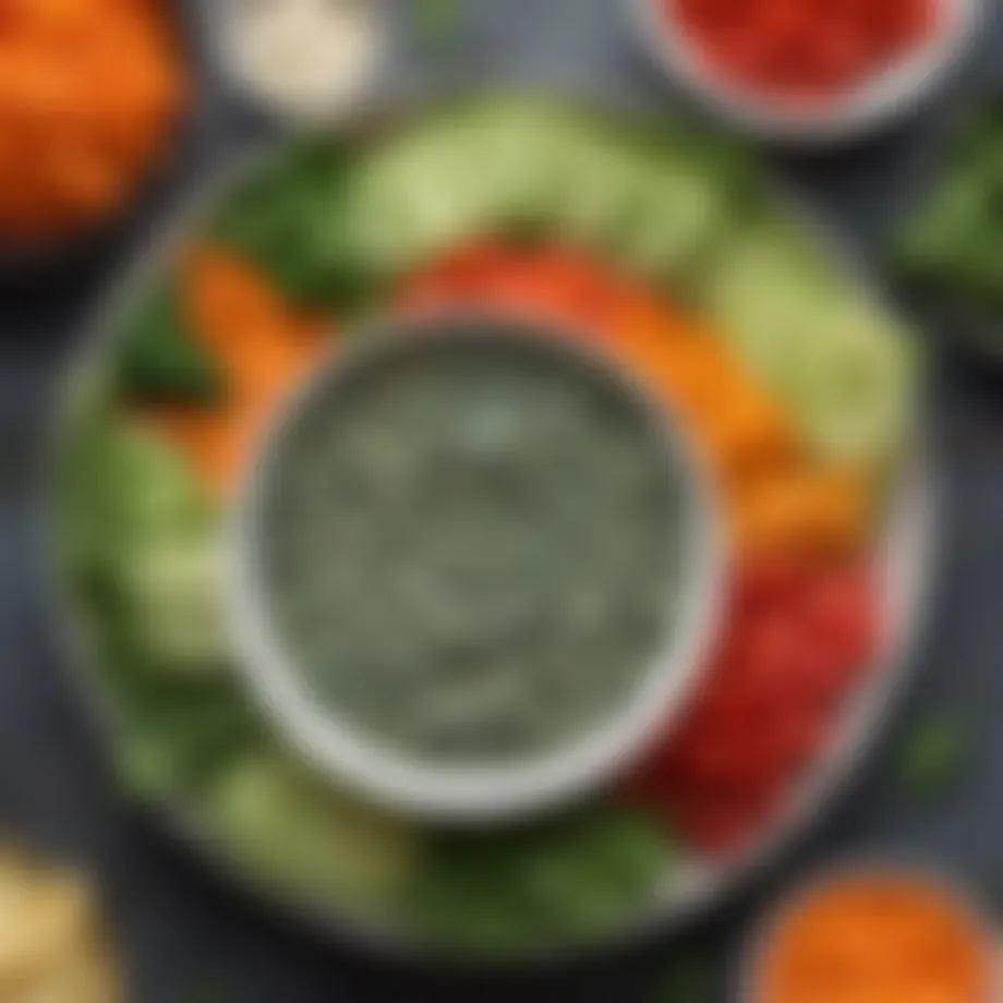 A vibrant bowl of spinach dip surrounded by fresh vegetables