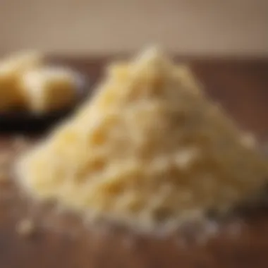 A close-up of freshly grated Pecorino Romano cheese