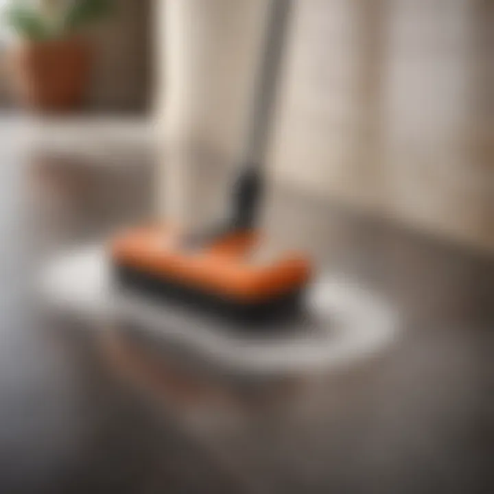 Steam mop demonstrating cleaning efficiency on tile