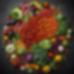 Close-up of a variety of fresh vegetables arranged aesthetically