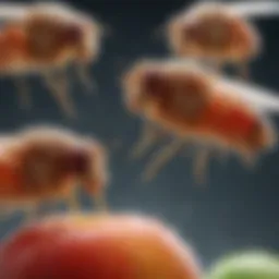 Close-up of fruit flies on ripe fruit