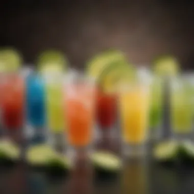 An array of colorful limeade variations in different glasses, highlighting creativity in mixology