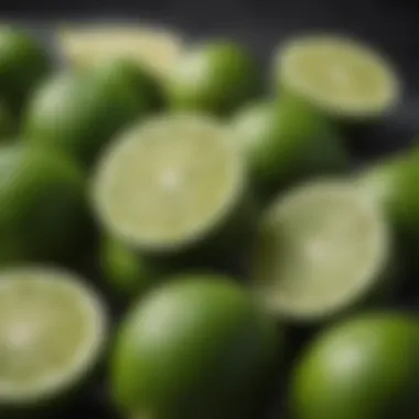 Fresh Limes: Essential for Limeade Close-up of fresh limes with a textured background representing the key ingredient in limeade