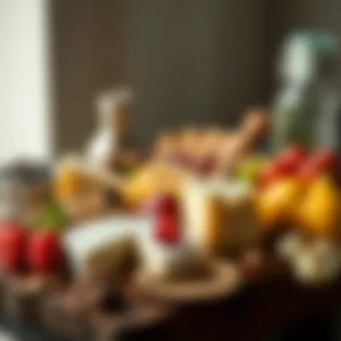 Cheese and Complementary Accompaniments An assortment of cheeses with fruits and nuts arranged elegantly.