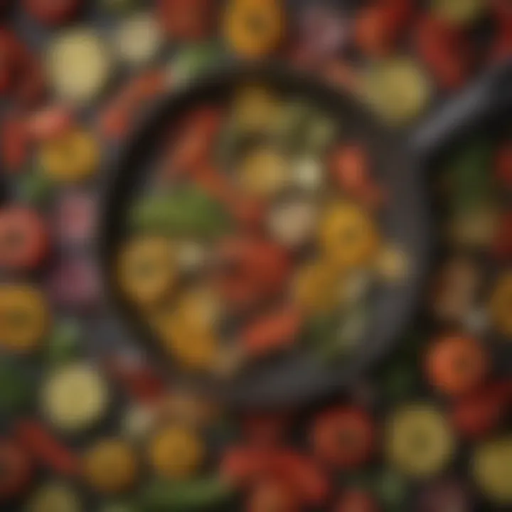 An array of vegetables with distinct grill patterns from a frying pan.
