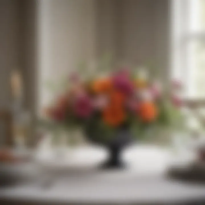 An elegant table setting featuring a thoughtfully designed floral centerpiece