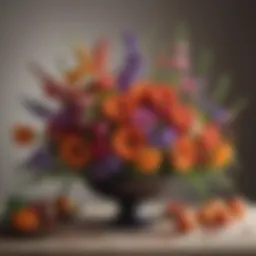 A vibrant arrangement of seasonal flowers showcasing a blend of colors and textures