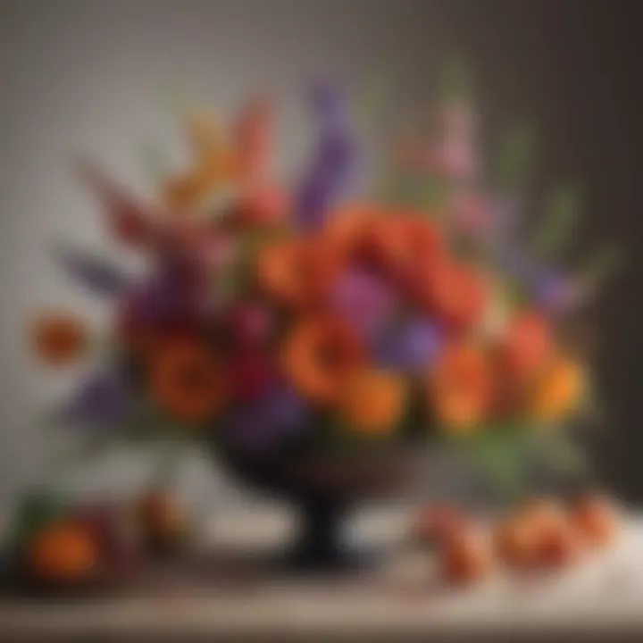 A vibrant arrangement of seasonal flowers showcasing a blend of colors and textures