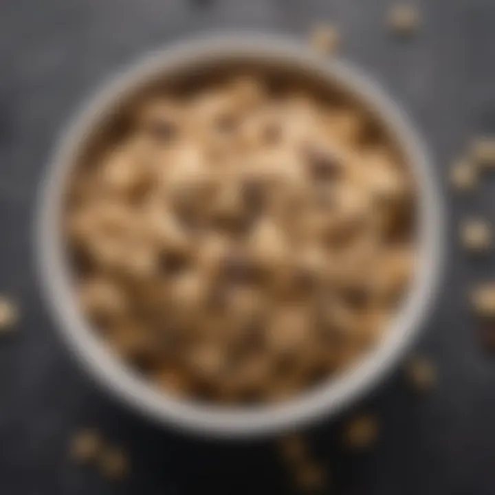A bowl of rich vegan cookie dough with chocolate chips and nuts, ready to be enjoyed.
