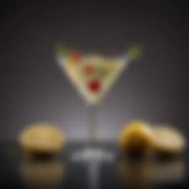 A beautifully garnished martini with an olive and lemon twist