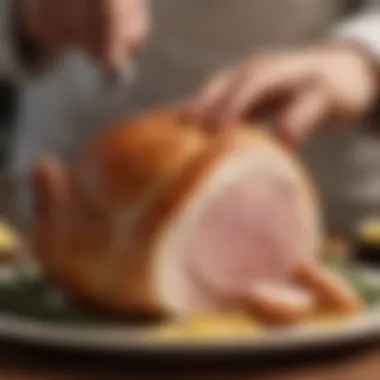 A carving knife slicing through a tender Butterball turkey breast