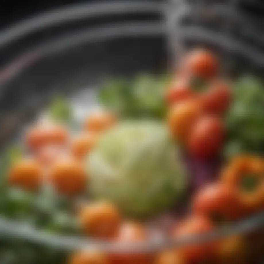 A vibrant assortment of fresh vegetables soaking in a bowl of water