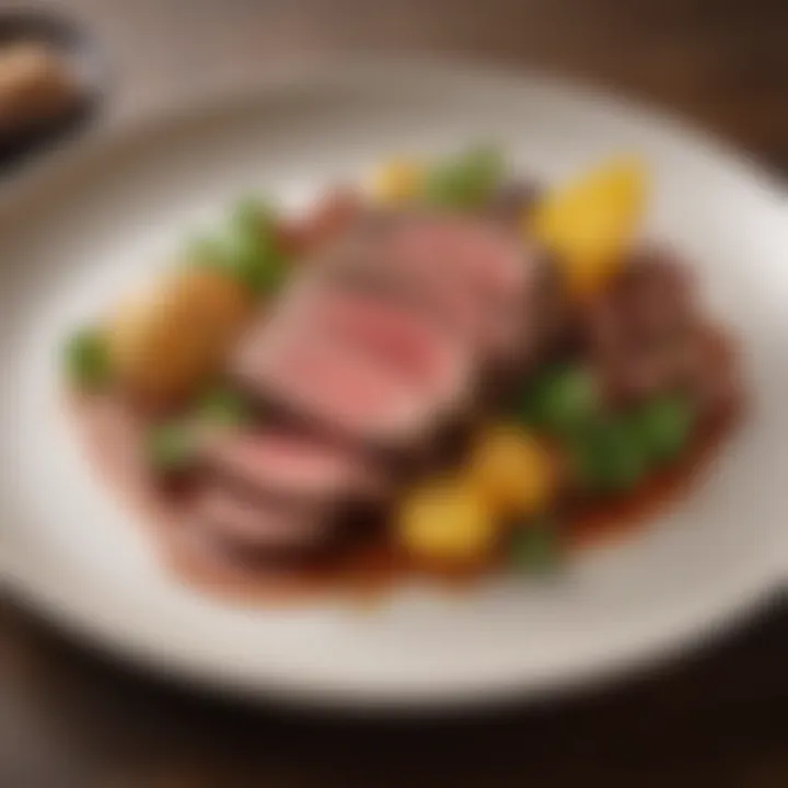 A vibrant plate showcasing a gourmet beef dish.