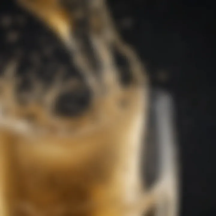 Close-up of champagne bubbles rising in a glass