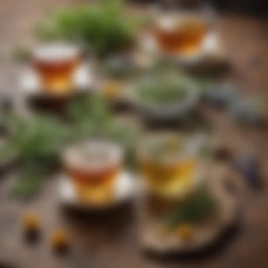 A selection of herbal teas arranged elegantly on a table, showcasing their calming properties.