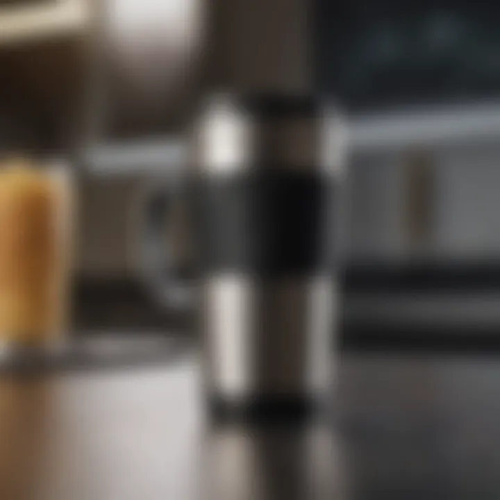 A sleek heated travel mug designed for automotive use, showcasing its modern features.