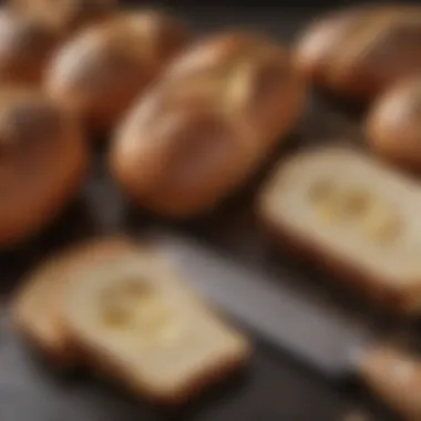 Different bread types arranged for slicing comparison
