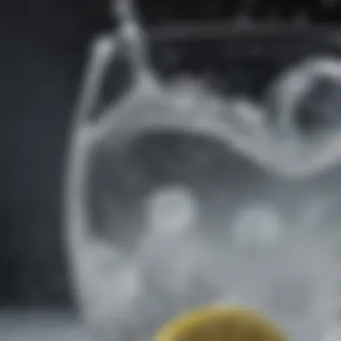 A close-up of sparkling seltzer bubbles in a glass, highlighting the drink's effervescence and clarity.