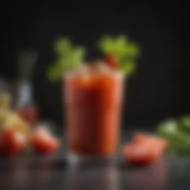 Beautiful Presentation of a Caesar Bloody Mary A beautifully presented Caesar Bloody Mary with unique garnishes