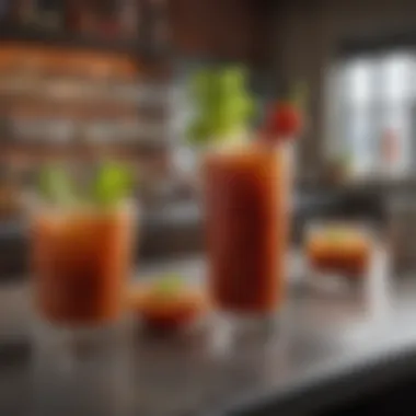 Stylish Bar Scene with Caesar Bloody Mary A stylish bar scene featuring Caesar Bloody Mary cocktails