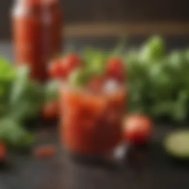 A close-up of vibrant ingredients used in a Caesar Bloody Mary