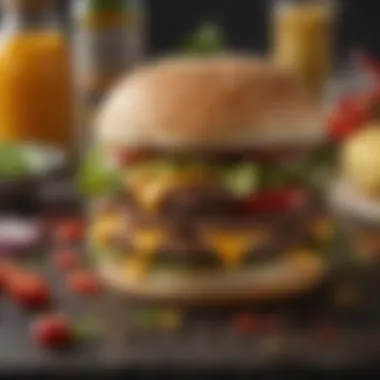 An array of ingredients for making a chile cheeseburger, including beef, cheese, and fresh chiles