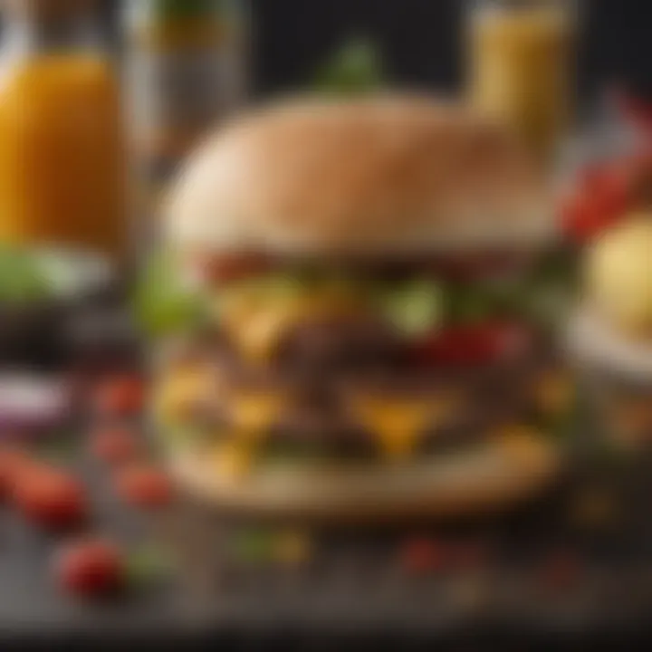 An array of ingredients for making a chile cheeseburger, including beef, cheese, and fresh chiles