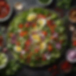 A vibrant array of fresh salad ingredients including greens, vegetables, and toppings