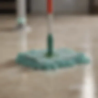 Close-up of a microfiber mop in action