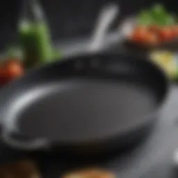 A close-up view of a non-stick pan showcasing its smooth surface