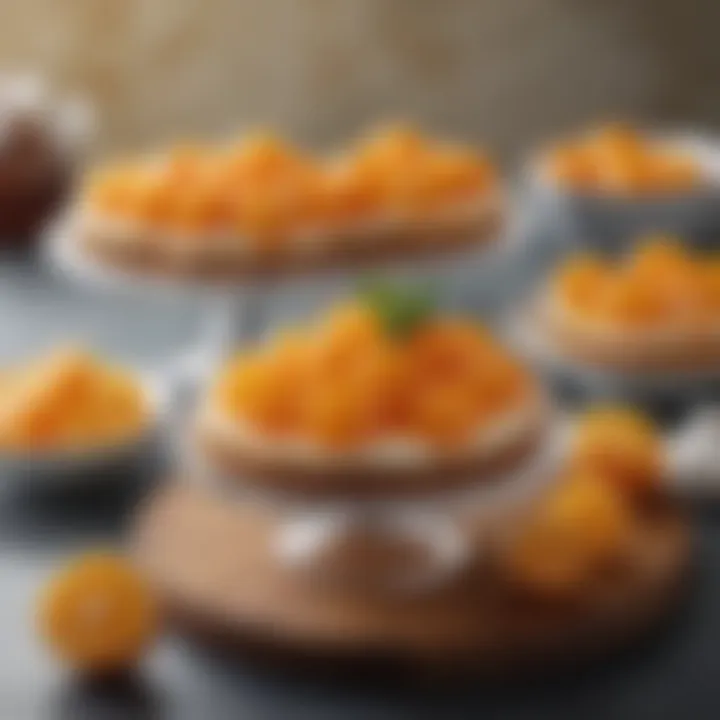 A beautifully arranged dessert featuring mandarin oranges as a topping.