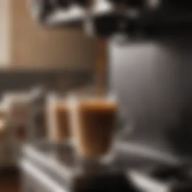 Close-up of coffee brewing process in a K-Cup machine