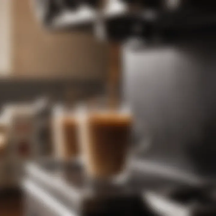Close-up of coffee brewing process in a K-Cup machine
