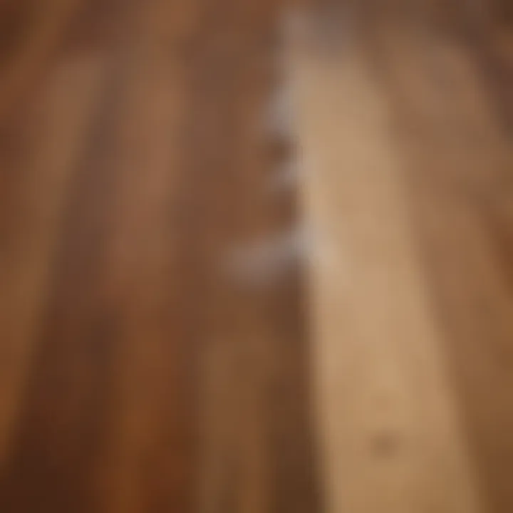 Close-up of hardwood floor before and after steam cleaning