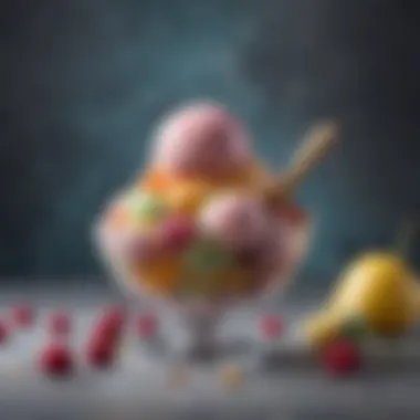 The Joy of Garnishing Frozen Treats A beautifully garnished bowl of colorful ice cream, representing the joy and creativity in designing frozen desserts.