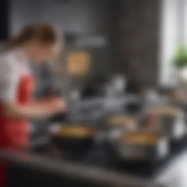 A person inspecting induction-ready cookware