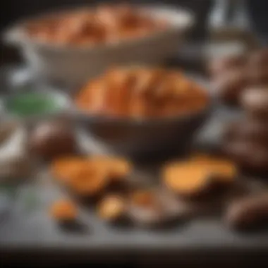 Sweet Potatoes in the Kitchen A stylish kitchen scene with various ingredients and a bowl of sweet potatoes ready for meal preparation